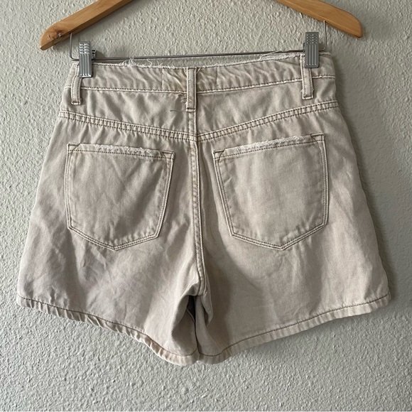 Bridge by GLY Mom Cuffed Shorts Womens 24 Tan High Rise Distressed Seamed Fringe - Picture 10 of 15